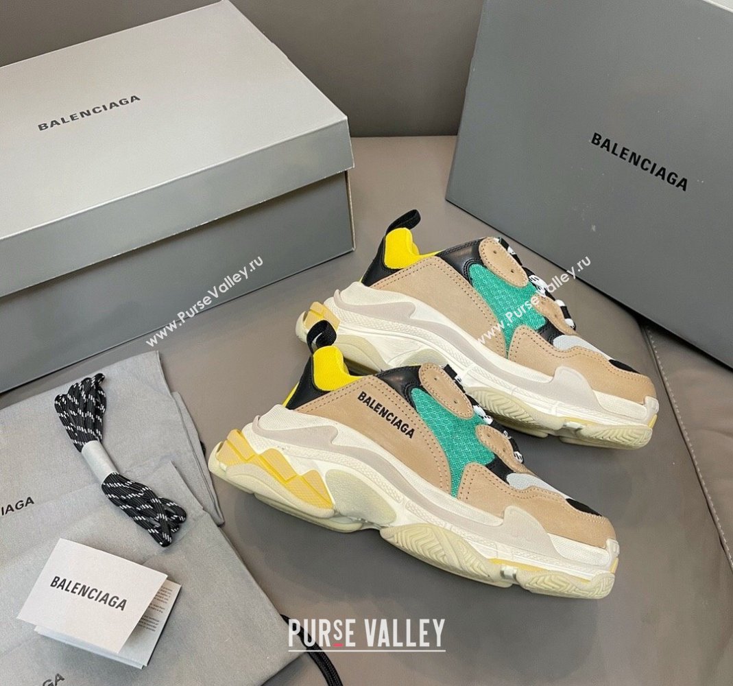 Balenciaga Triple S Trainers Sneakers in Leather and Mesh Yellow/Green 2024-21 (KL-240223067)