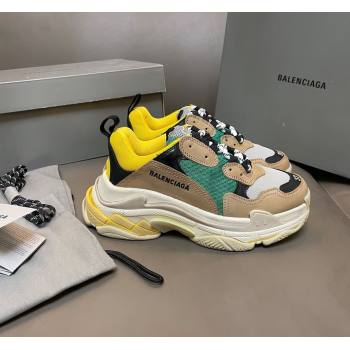 Balenciaga Triple S Trainers Sneakers in Leather and Mesh Yellow/Green 2024-21 (KL-240223067)