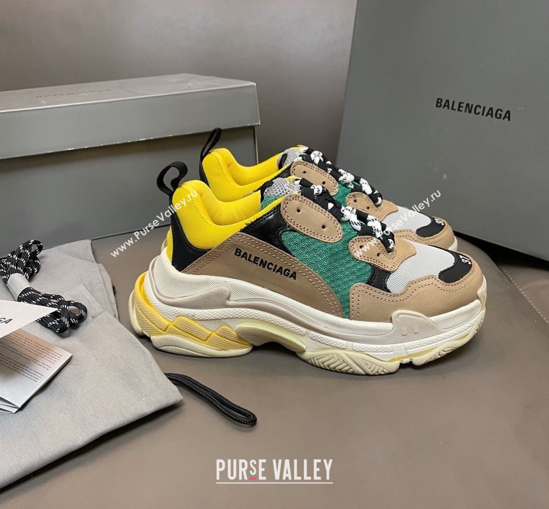 Balenciaga Triple S Trainers Sneakers in Leather and Mesh Yellow/Green 2024-21 (KL-240223067)