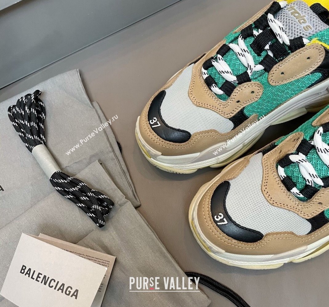 Balenciaga Triple S Trainers Sneakers in Leather and Mesh Yellow/Green 2024-21 (KL-240223067)