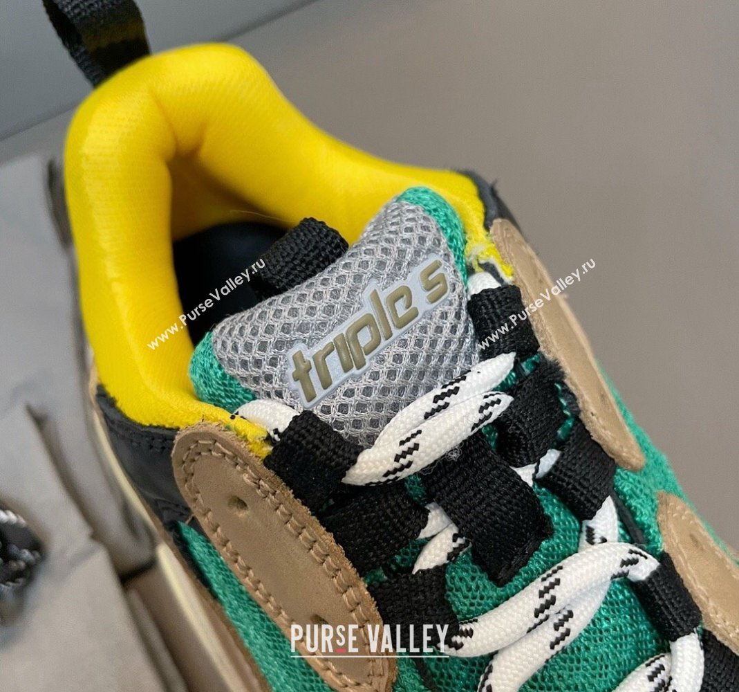 Balenciaga Triple S Trainers Sneakers in Leather and Mesh Yellow/Green 2024-21 (KL-240223067)