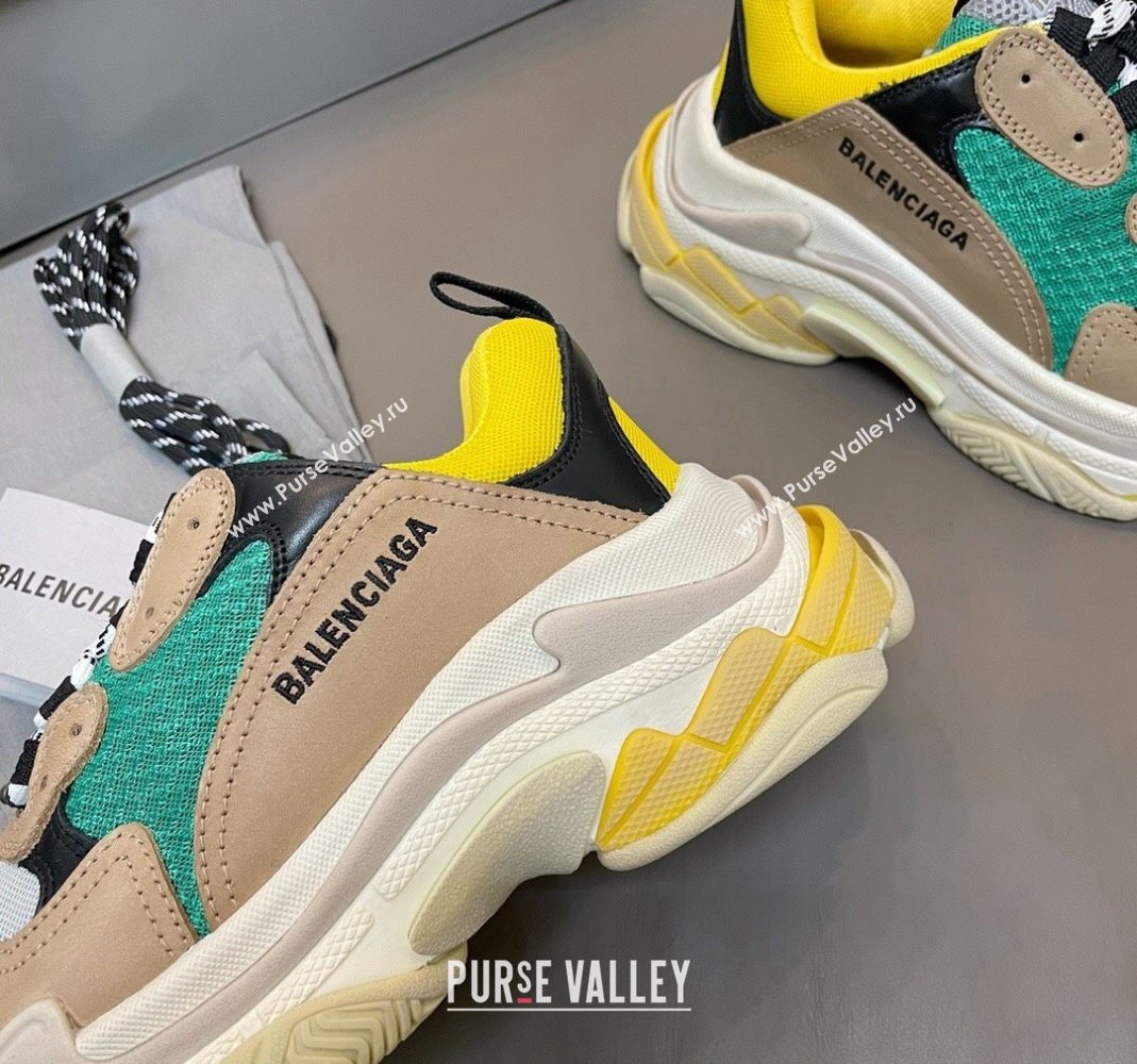 Balenciaga Triple S Trainers Sneakers in Leather and Mesh Yellow/Green 2024-21 (KL-240223067)