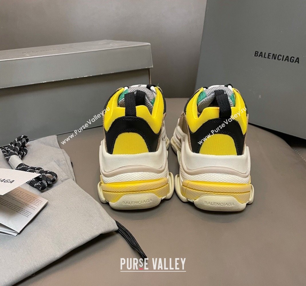 Balenciaga Triple S Trainers Sneakers in Leather and Mesh Yellow/Green 2024-21 (KL-240223067)