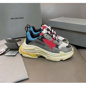 Balenciaga Triple S Trainers Sneakers in Leather and Mesh Blue/Red 2024-21 (KL-240223068)