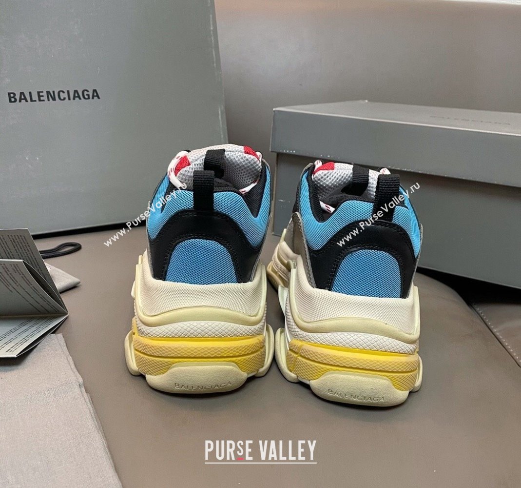 Balenciaga Triple S Trainers Sneakers in Leather and Mesh Blue/Red 2024-21 (KL-240223068)