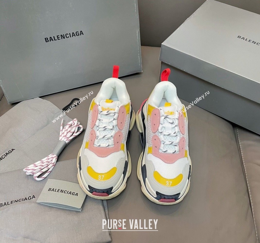 Balenciaga Triple S Trainers Sneakers in Leather and Mesh Yellow/Pink 2024-21 (KL-240223069)