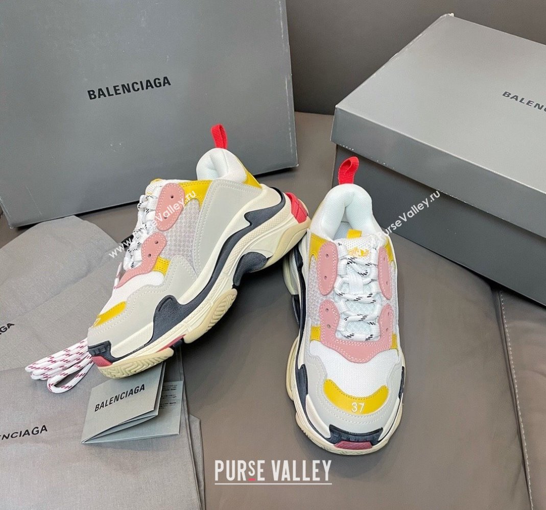 Balenciaga Triple S Trainers Sneakers in Leather and Mesh Yellow/Pink 2024-21 (KL-240223069)