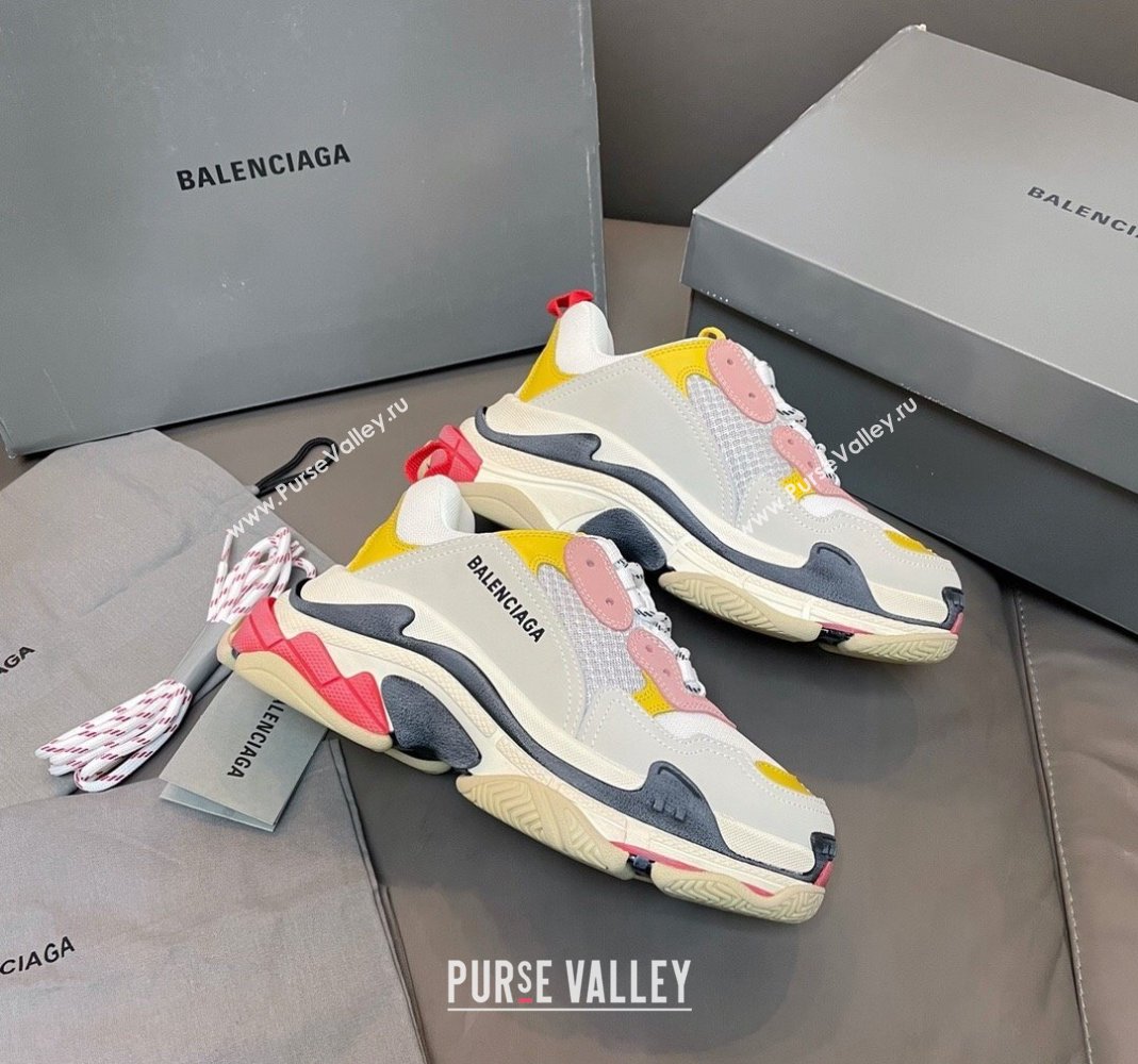 Balenciaga Triple S Trainers Sneakers in Leather and Mesh Yellow/Pink 2024-21 (KL-240223069)