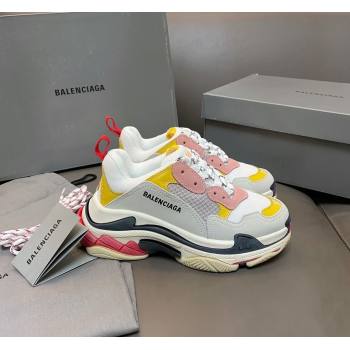 Balenciaga Triple S Trainers Sneakers in Leather and Mesh Yellow/Pink 2024-21 (KL-240223069)