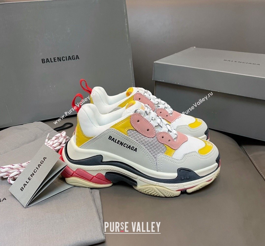 Balenciaga Triple S Trainers Sneakers in Leather and Mesh Yellow/Pink 2024-21 (KL-240223069)