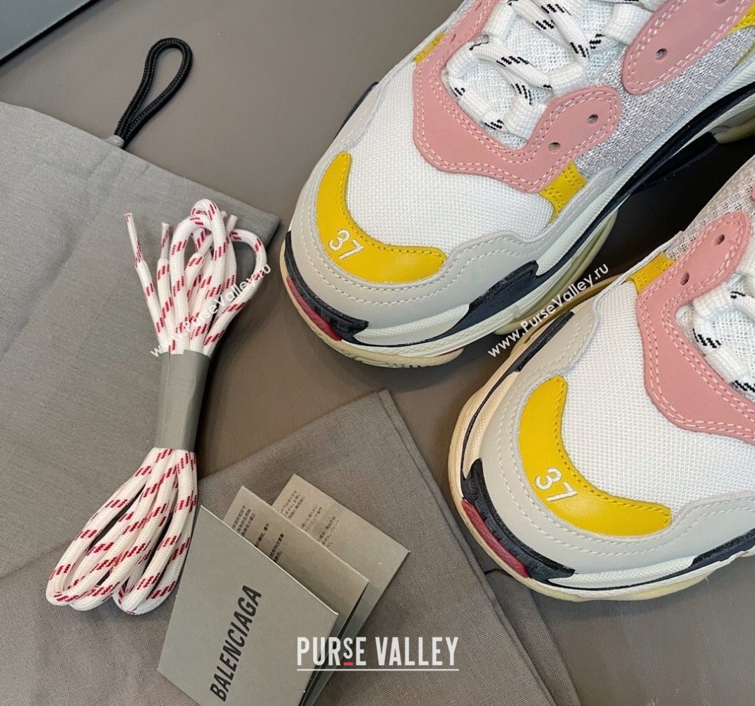 Balenciaga Triple S Trainers Sneakers in Leather and Mesh Yellow/Pink 2024-21 (KL-240223069)