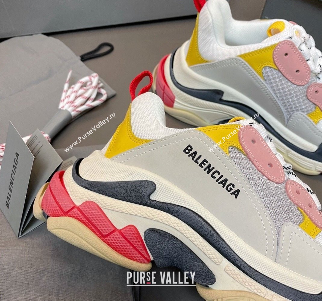 Balenciaga Triple S Trainers Sneakers in Leather and Mesh Yellow/Pink 2024-21 (KL-240223069)