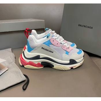 Balenciaga Triple S Trainers Sneakers in Leather and Mesh Blue/Pink 2024-21 (KL-240223070)