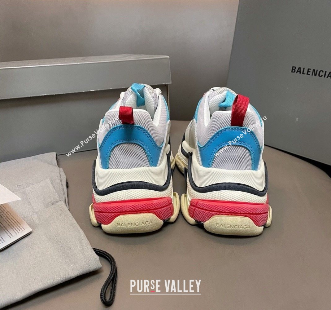 Balenciaga Triple S Trainers Sneakers in Leather and Mesh Blue/Pink 2024-21 (KL-240223070)