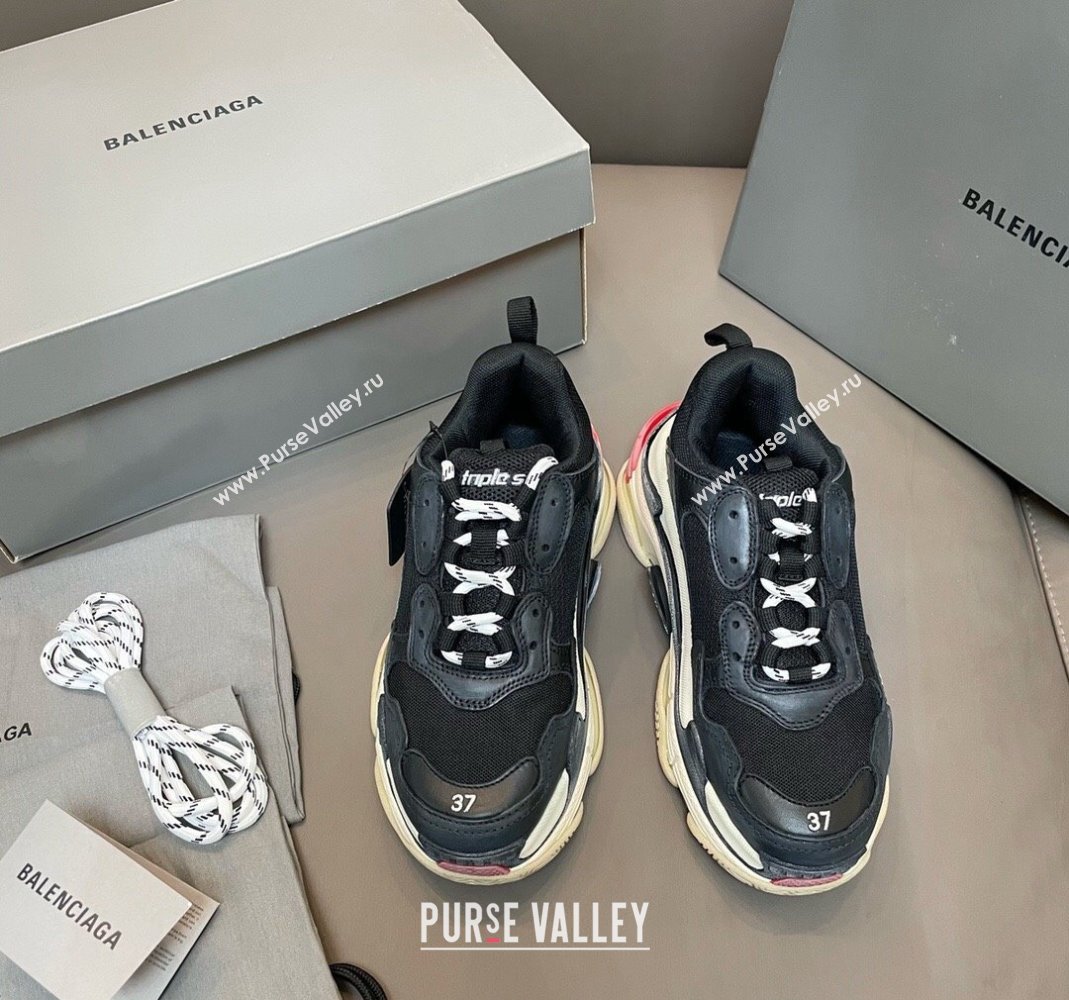 Balenciaga Triple S Trainers Sneakers in Leather and Mesh Black/Red 2024-21 (KL-240223072)