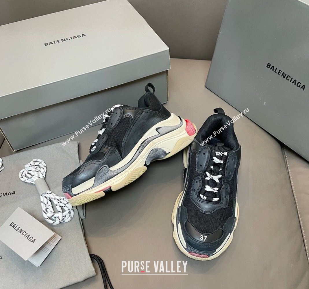 Balenciaga Triple S Trainers Sneakers in Leather and Mesh Black/Red 2024-21 (KL-240223072)