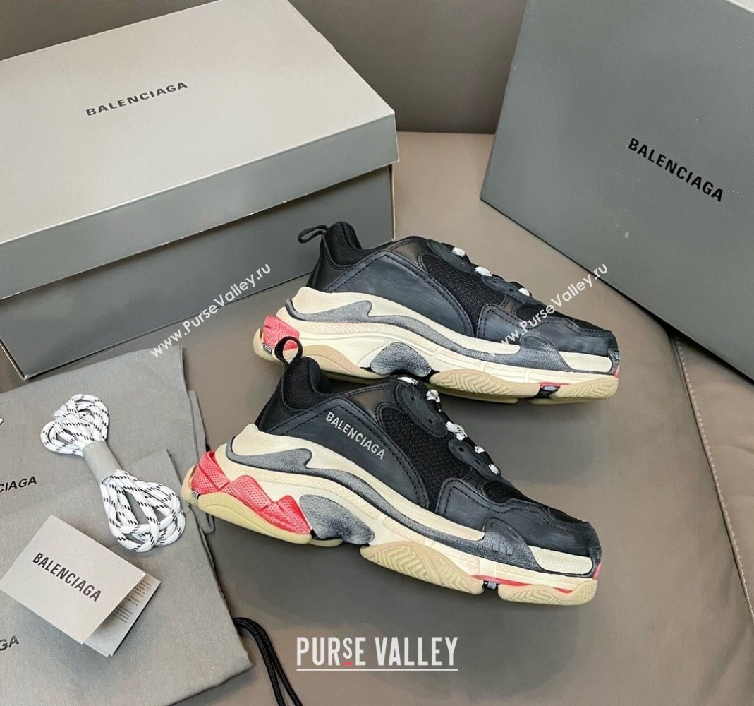 Balenciaga Triple S Trainers Sneakers in Leather and Mesh Black/Red 2024-21 (KL-240223072)