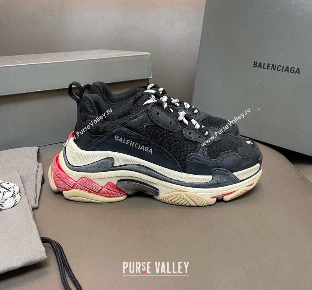 Balenciaga Triple S Trainers Sneakers in Leather and Mesh Black/Red 2024-21 (KL-240223072)