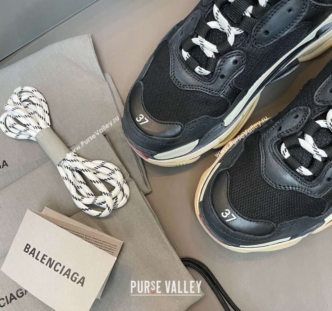 Balenciaga Triple S Trainers Sneakers in Leather and Mesh Black/Red 2024-21 (KL-240223072)