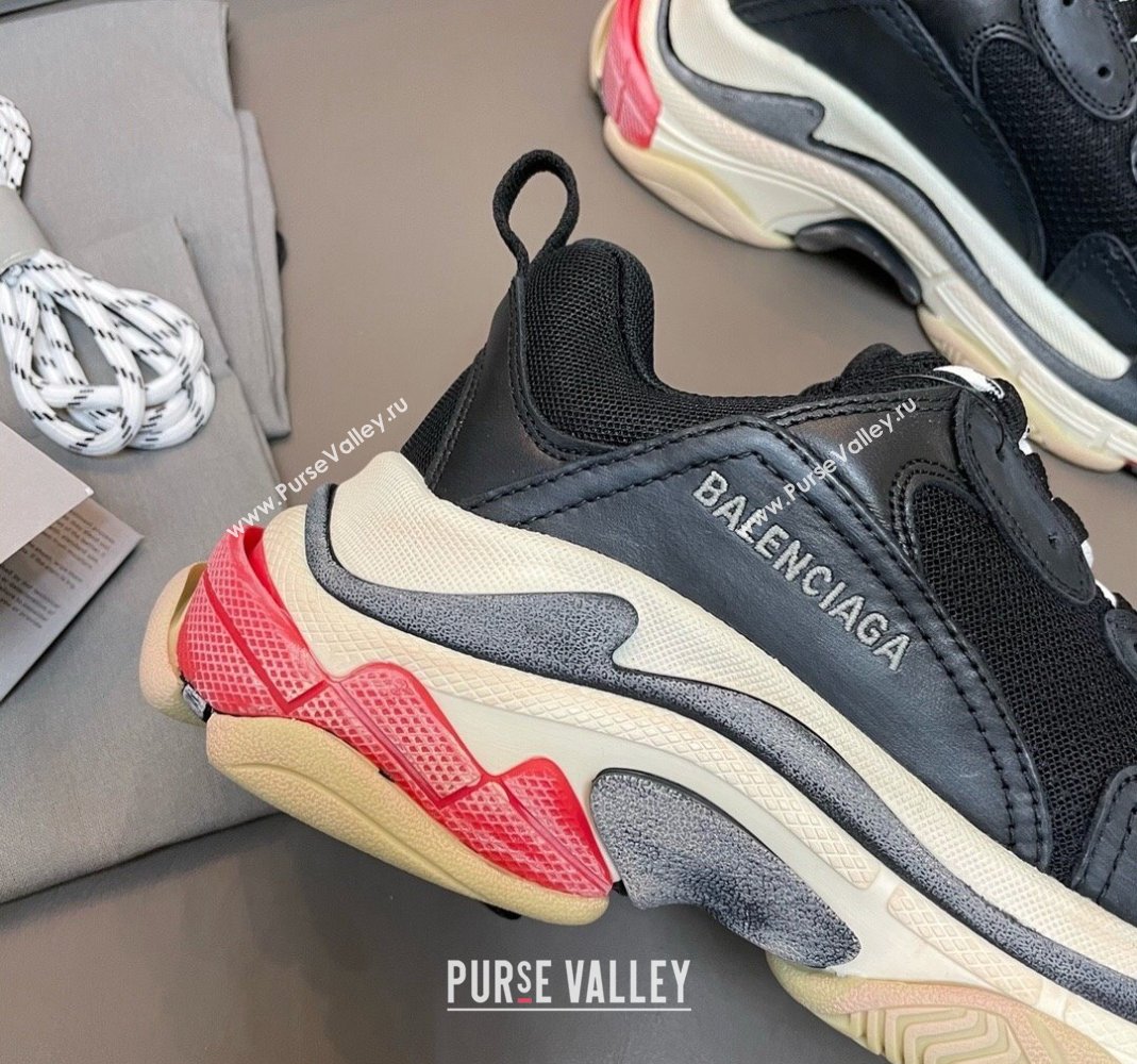 Balenciaga Triple S Trainers Sneakers in Leather and Mesh Black/Red 2024-21 (KL-240223072)