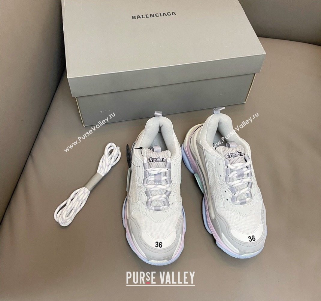 Balenciaga Triple S Trainers Sneakers in Leather and Mesh Macaron 2024-21 (KL-240223073)