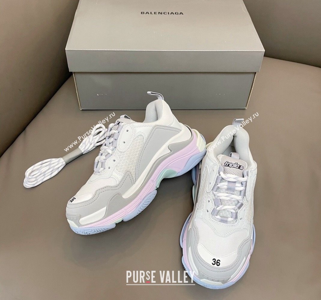 Balenciaga Triple S Trainers Sneakers in Leather and Mesh Macaron 2024-21 (KL-240223073)