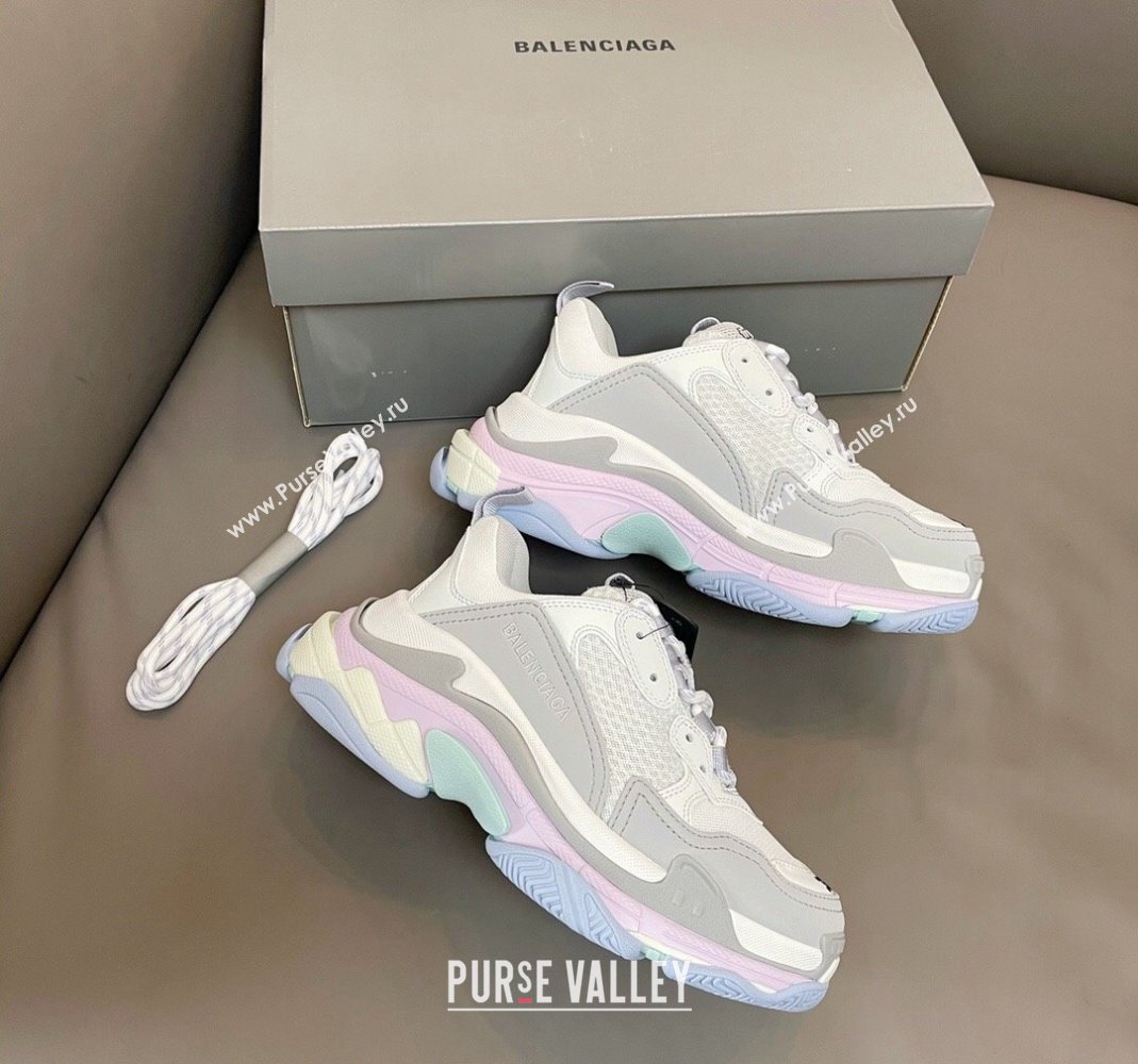 Balenciaga Triple S Trainers Sneakers in Leather and Mesh Macaron 2024-21 (KL-240223073)