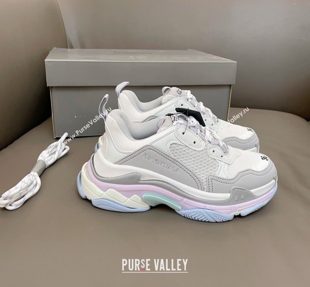 Balenciaga Triple S Trainers Sneakers in Leather and Mesh Macaron 2024-21 (KL-240223073)