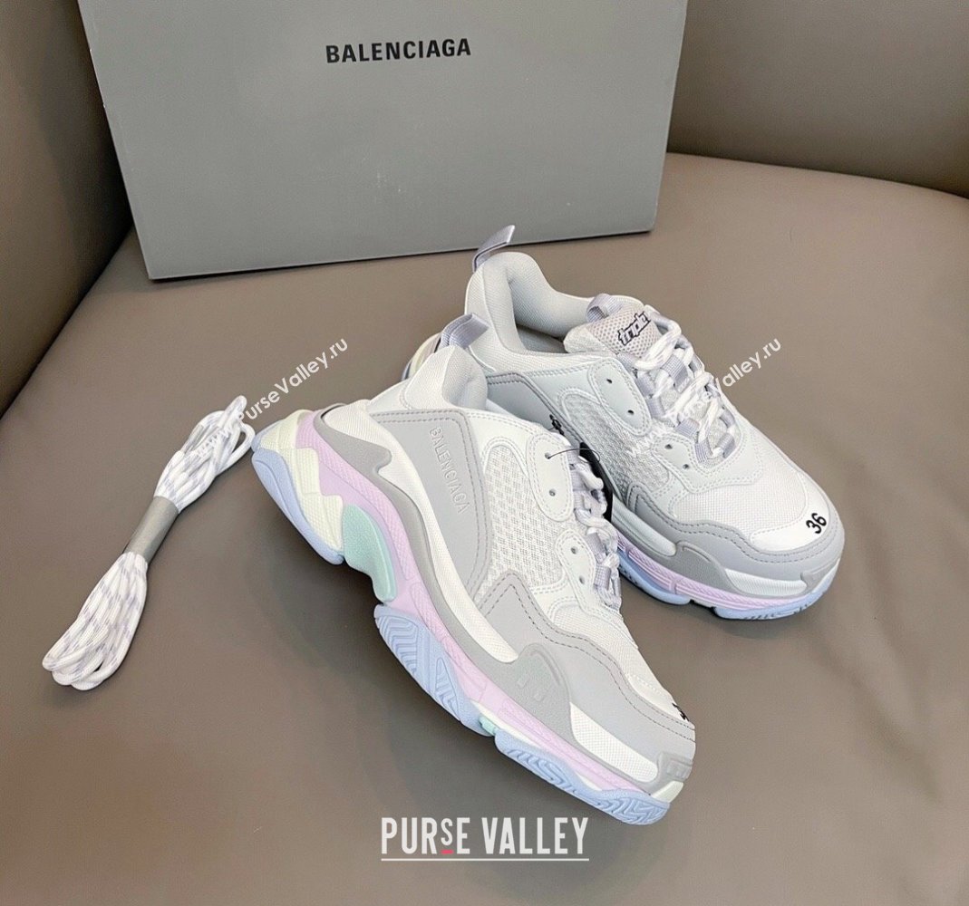 Balenciaga Triple S Trainers Sneakers in Leather and Mesh Macaron 2024-21 (KL-240223073)