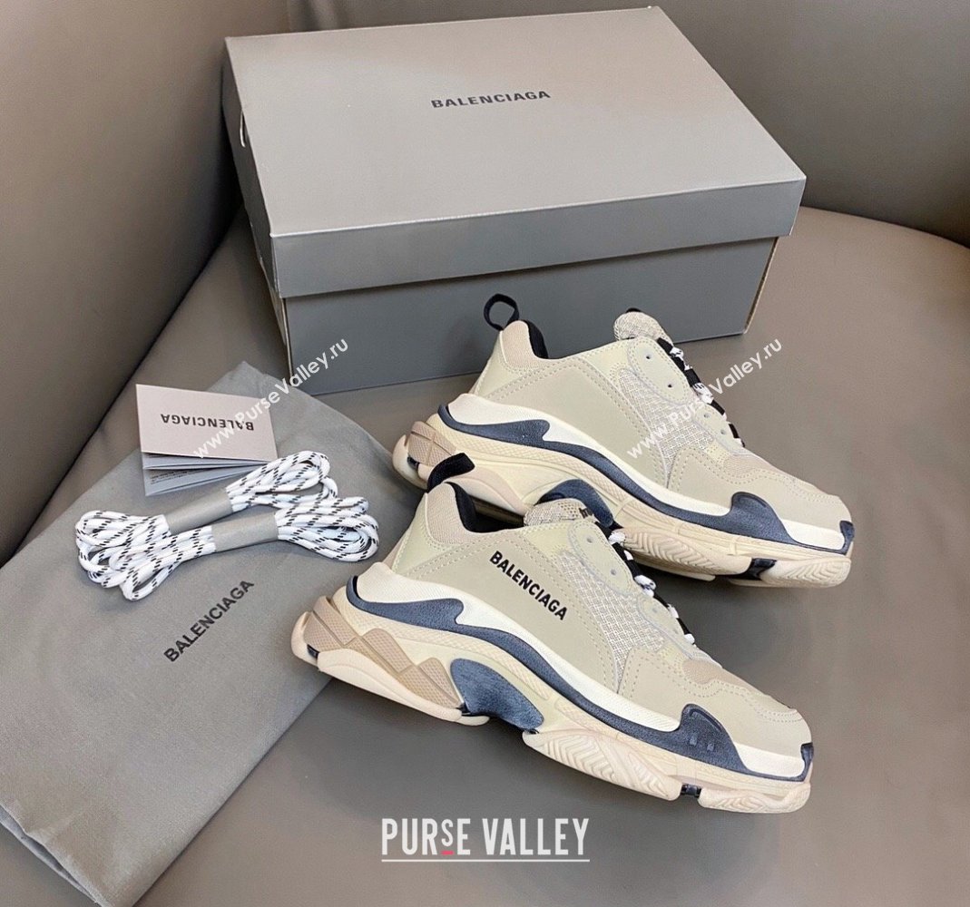 Balenciaga Triple S Trainers Sneakers in Leather and Mesh Vanilla Beige 2024-21 (KL-240223074)