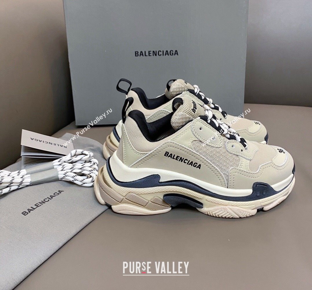 Balenciaga Triple S Trainers Sneakers in Leather and Mesh Vanilla Beige 2024-21 (KL-240223074)