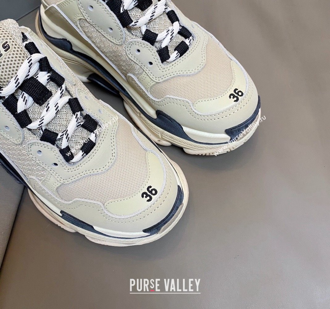 Balenciaga Triple S Trainers Sneakers in Leather and Mesh Vanilla Beige 2024-21 (KL-240223074)