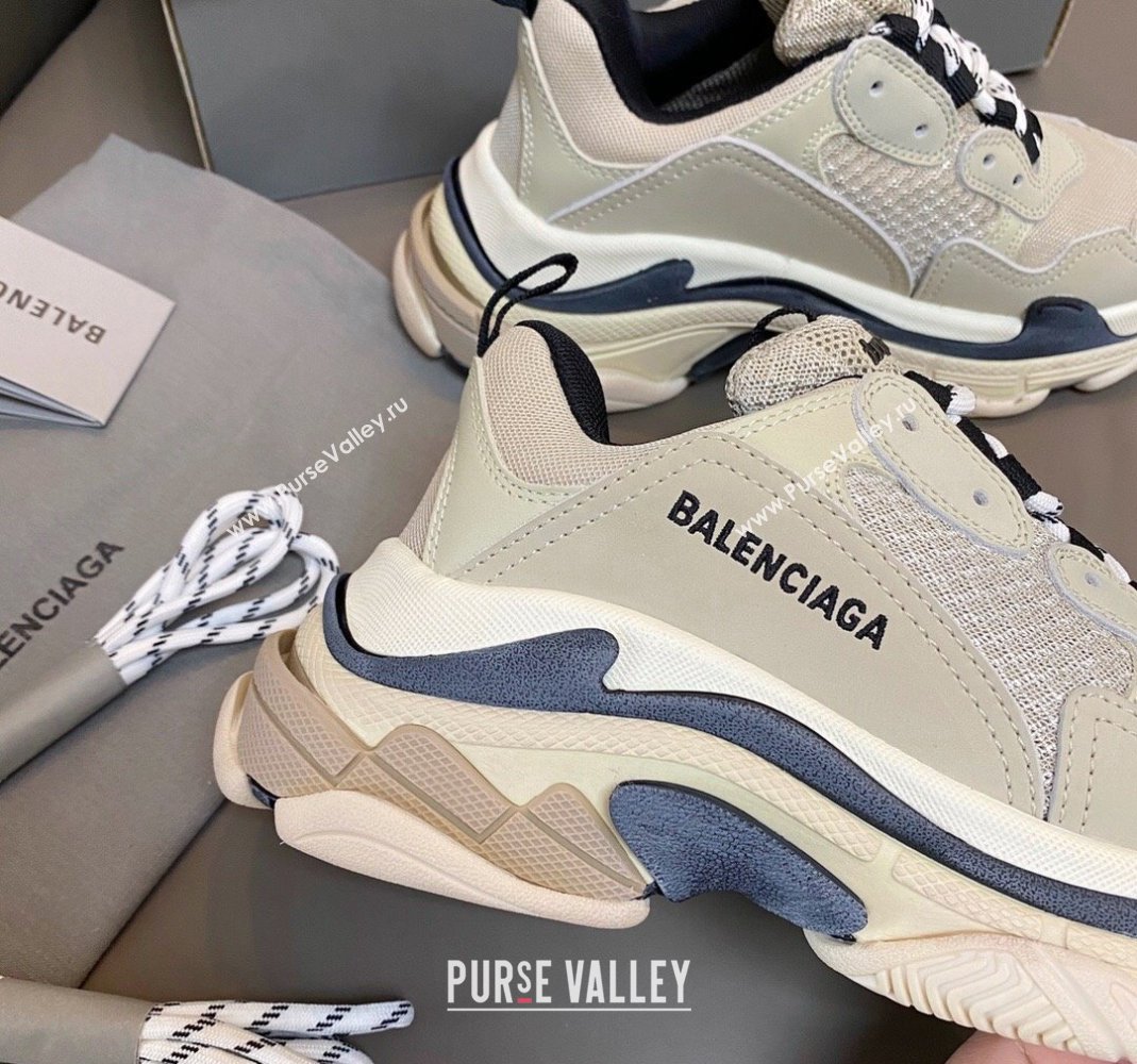 Balenciaga Triple S Trainers Sneakers in Leather and Mesh Vanilla Beige 2024-21 (KL-240223074)