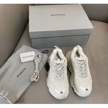 Balenciaga Triple S Trainers Sneakers in Leather and Mesh Khaki Grey 2024-21 (KL-240223076)