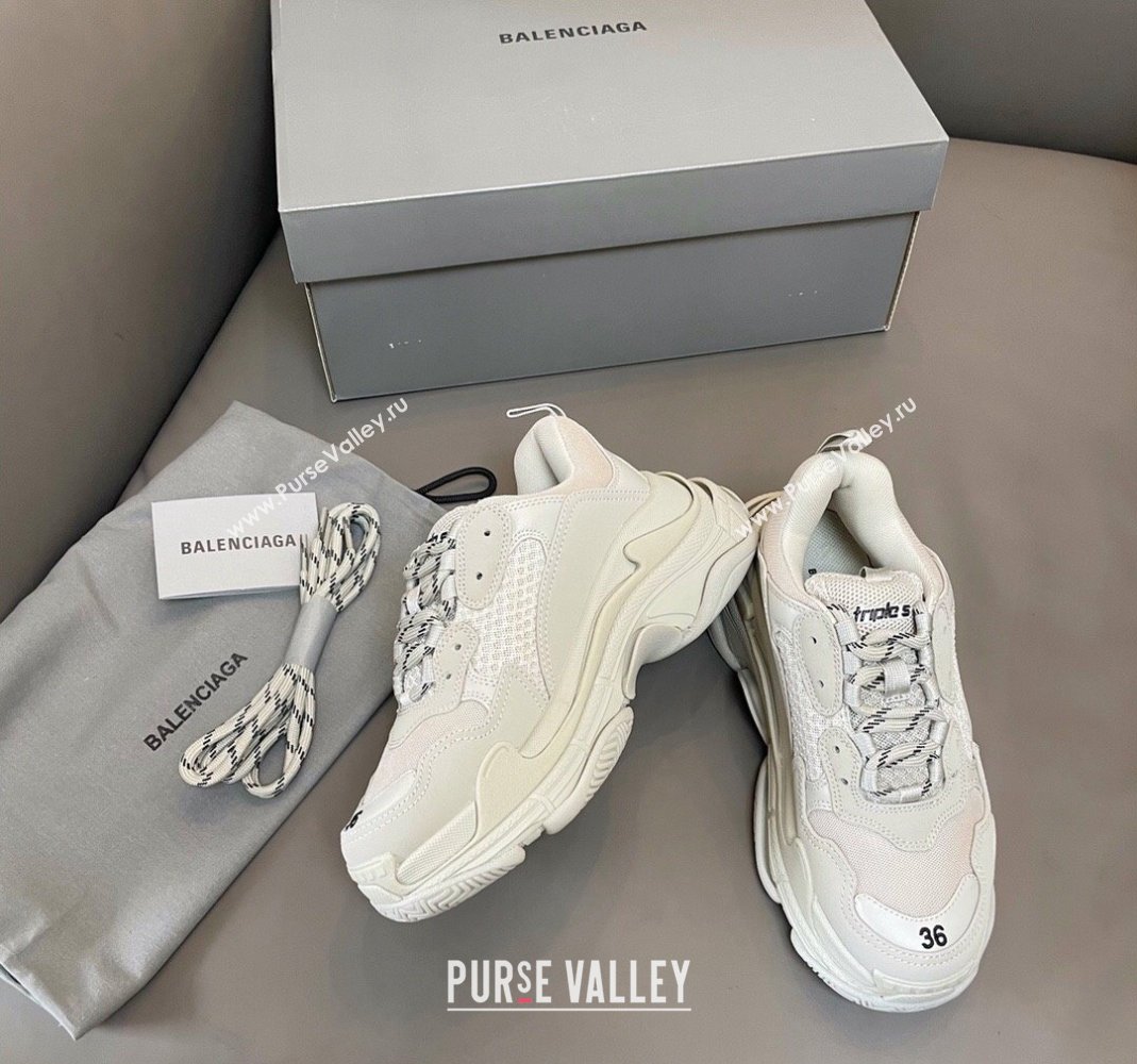Balenciaga Triple S Trainers Sneakers in Leather and Mesh Khaki Grey 2024-21 (KL-240223076)