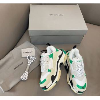 Balenciaga Triple S Trainers Sneakers in Leather and Mesh White/Green 2024-21 (KL-240223077)