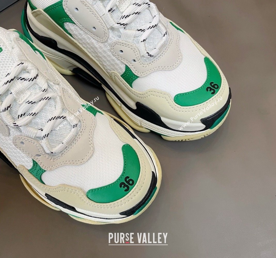 Balenciaga Triple S Trainers Sneakers in Leather and Mesh White/Green 2024-21 (KL-240223077)