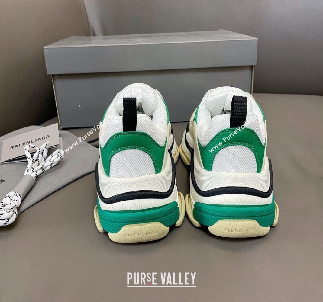 Balenciaga Triple S Trainers Sneakers in Leather and Mesh White/Green 2024-21 (KL-240223077)