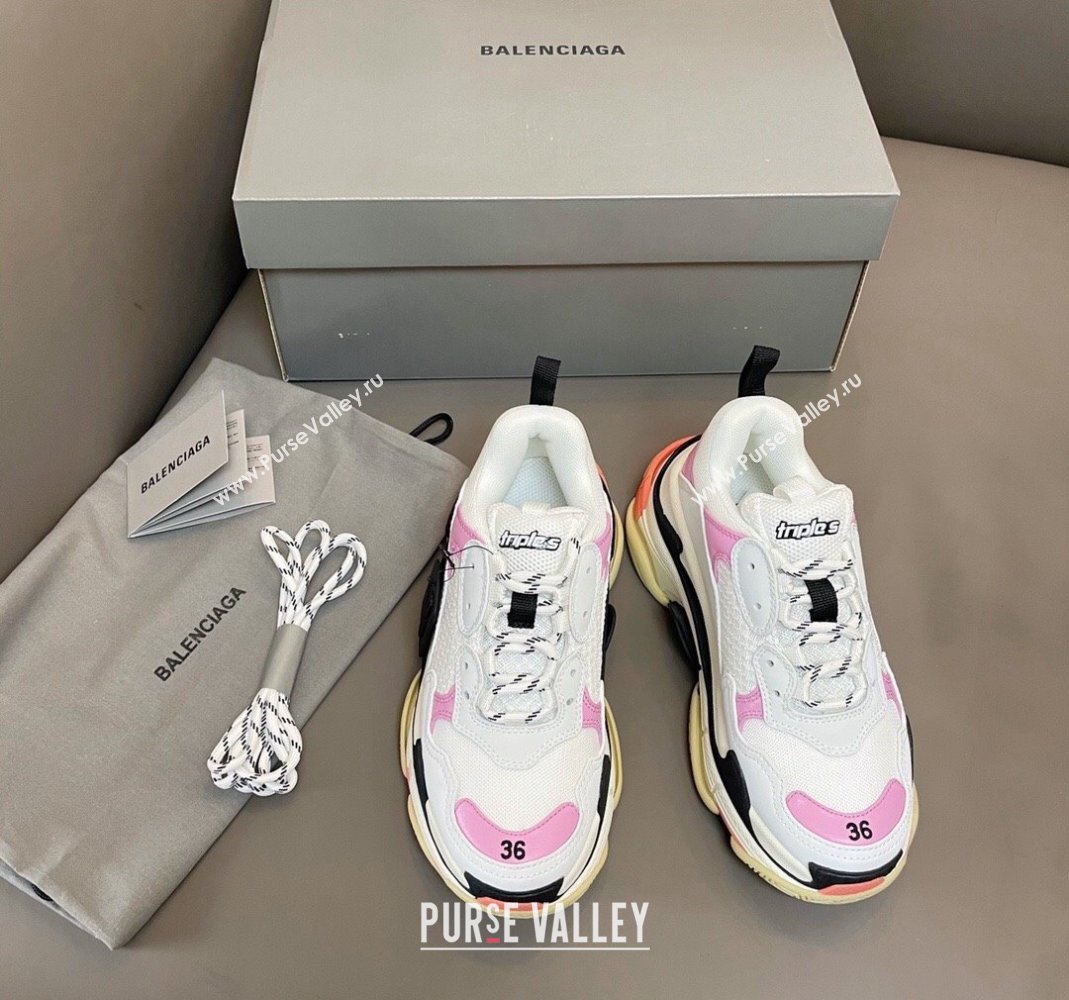 Balenciaga Triple S Trainers Sneakers in Leather and Mesh White/Pink 2024-21 (KL-240223078)