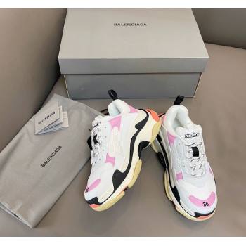 Balenciaga Triple S Trainers Sneakers in Leather and Mesh White/Pink 2024-21 (KL-240223078)