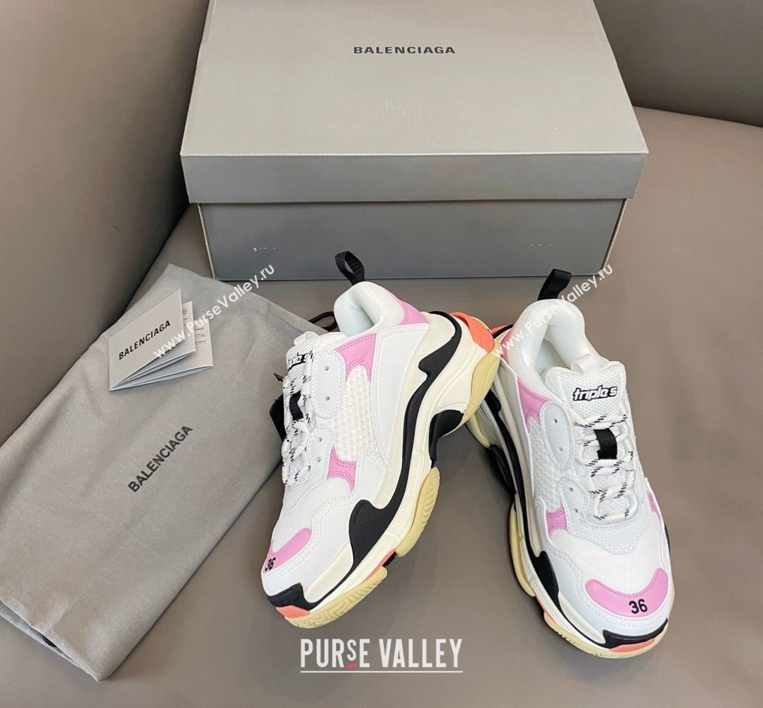 Balenciaga Triple S Trainers Sneakers in Leather and Mesh White/Pink 2024-21 (KL-240223078)