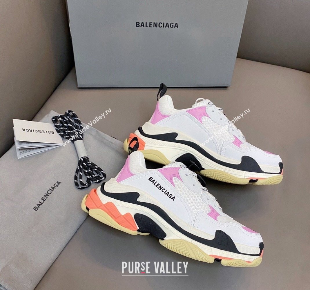 Balenciaga Triple S Trainers Sneakers in Leather and Mesh White/Pink 2024-21 (KL-240223078)