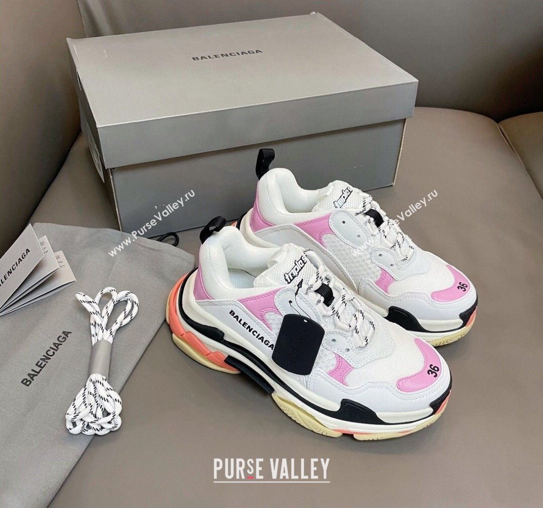 Balenciaga Triple S Trainers Sneakers in Leather and Mesh White/Pink 2024-21 (KL-240223078)