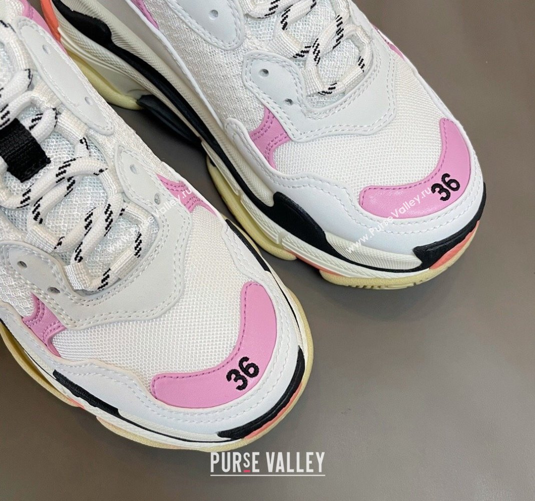 Balenciaga Triple S Trainers Sneakers in Leather and Mesh White/Pink 2024-21 (KL-240223078)