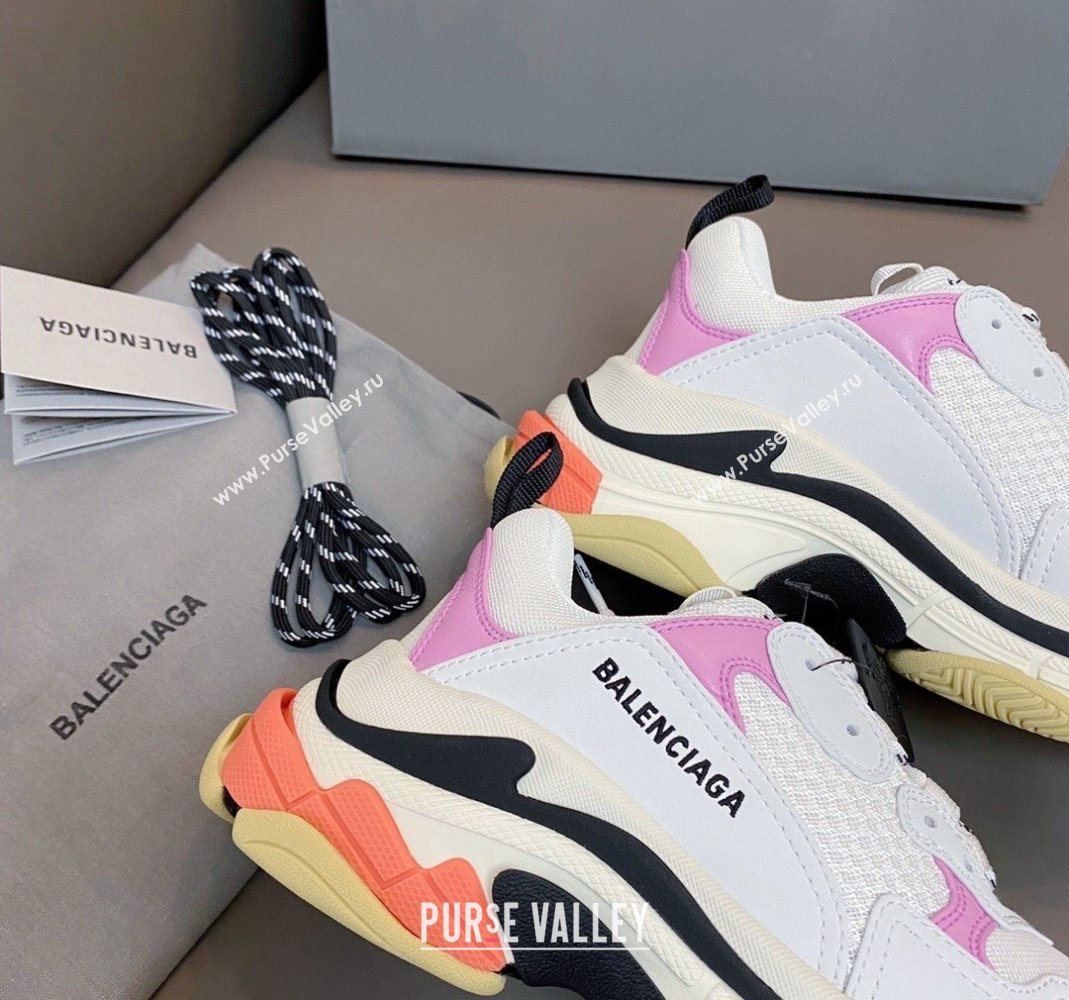 Balenciaga Triple S Trainers Sneakers in Leather and Mesh White/Pink 2024-21 (KL-240223078)