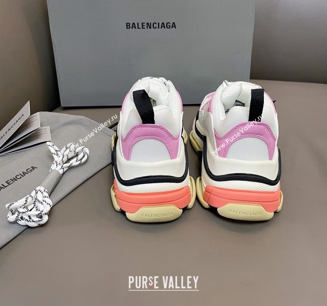 Balenciaga Triple S Trainers Sneakers in Leather and Mesh White/Pink 2024-21 (KL-240223078)