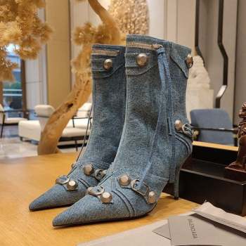 Balenciaga Cagole Ankle Boots 9cm in Washed Blue Denim 2023 (MD-231104065)