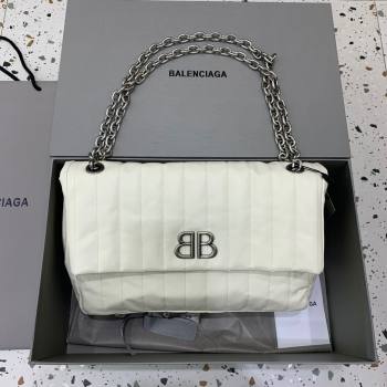 Balenciaga Monaco Medium Chain Bag in off white quilted thin calfskin, aged-silver hardware 2023 (JM-231211108)