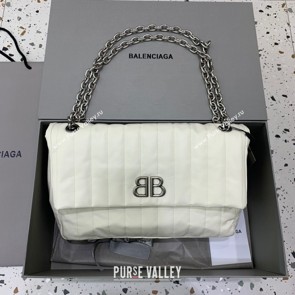 Balenciaga Monaco Medium Chain Bag in off white quilted thin calfskin, aged-silver hardware 2023 (JM-231211108)