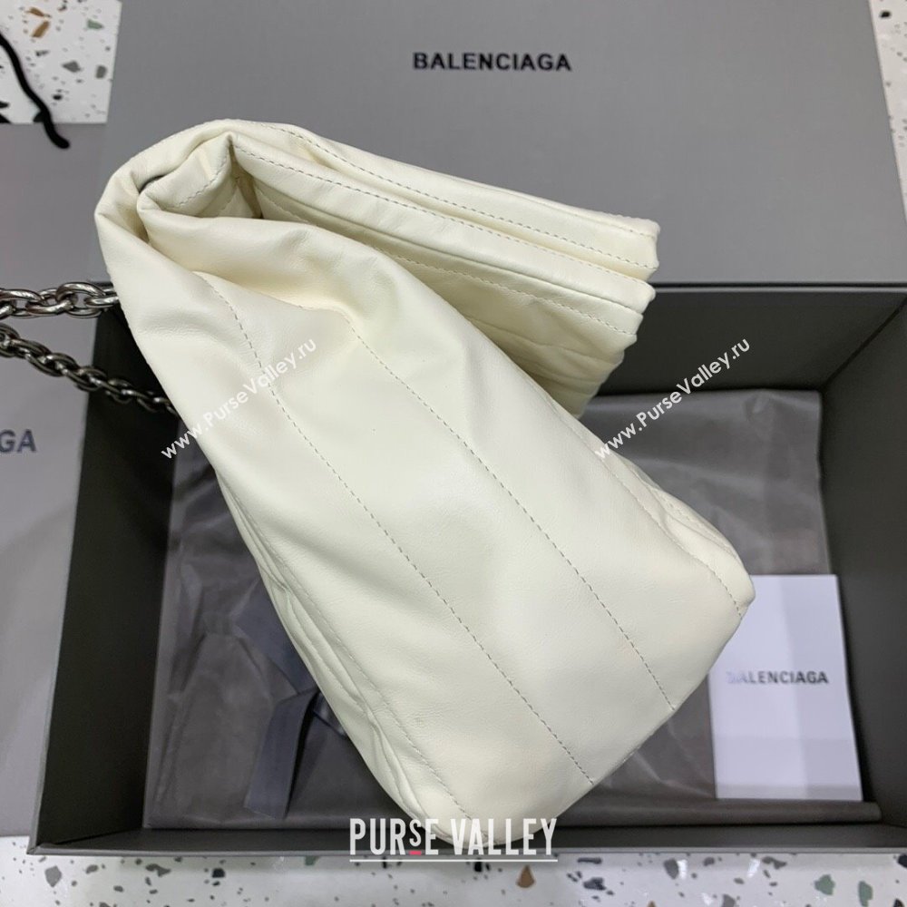 Balenciaga Monaco Medium Chain Bag in off white quilted thin calfskin, aged-silver hardware 2023 (JM-231211108)